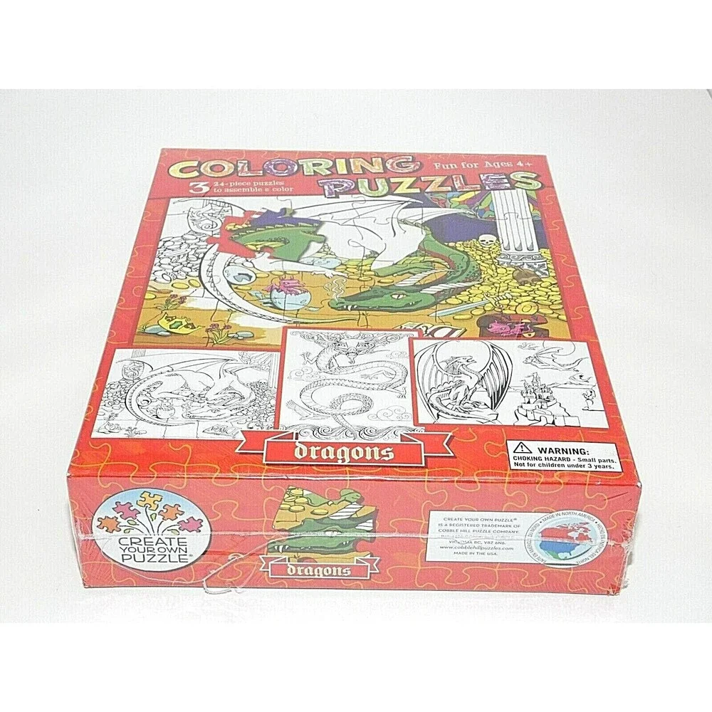 Coloring Puzzles DRAGONS Three 24 Piece Puzzles to Assemble & Color New Sealed